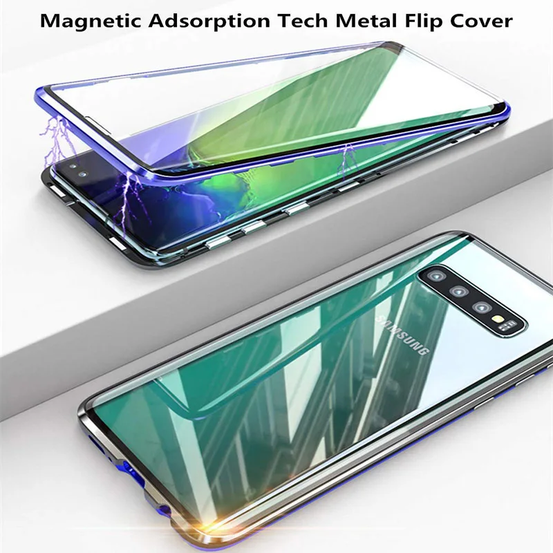 Металлический магнитный чехол для samsung Galaxy A50 A70 A60 A30 A40, двусторонний стеклянный защитный чехол для мобильного телефона