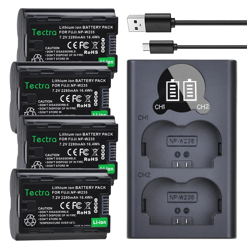 4PCS 2280mAh NP-W235 NPW235 Camera Batteryfor Fujifilm Fuji X-T4 Camera + LCD USB Dual Charger with Type C Port 