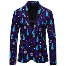 Laamei Мужская мода костюм 3D Рождество Цветочный принт блейзеры с рисунком куртка Для мужчин вечерние облегающее пальто в повседневном стиле Блейзер пуговицы костюм