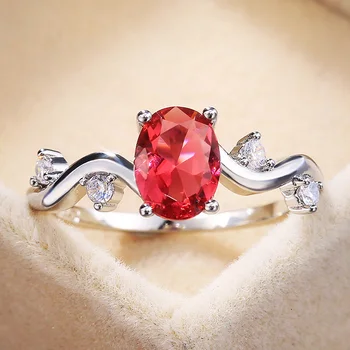 

Huitan Romantic Rose Red Cubic Zircoon Stone With Winding Cirrus Leaf Band Special Anniversary Gifts For Wife Wholesale Ring