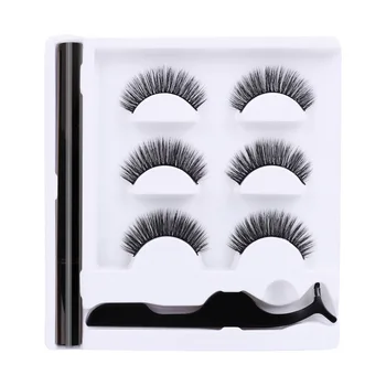 

3 Pairs Fake Eyelashes Set Makup Black Self-adhesive Quick-drying Eyeliner Eyelash Curler Sexy Natural Big Eye Cosmetics TSLM1