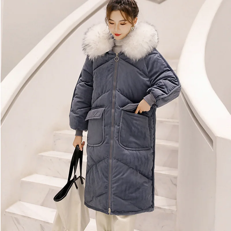 Gray-blue Горячая Распродажа хлопковых однотонных длинных пальто на молнии с длинными карманами НОВАЯ тонкая парка стеганая куртка зимняя Толстая теплая ветровка - Цвет: Gray-blue