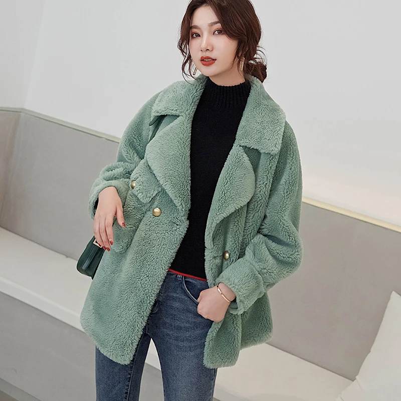 

Smpevrg new style long wool women coat turn-down collar Seven-quarter sleeve coat women loose topcoat female jacket coat outwear