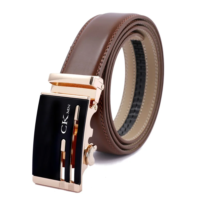 

New Top Quality Fashion Automatic Buckle Cow Leather Belt Men Genuine Brown Luxury 100% COW Leather Belts