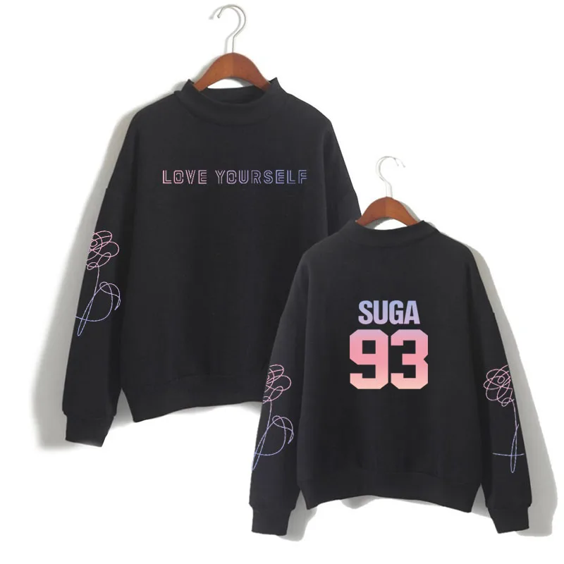 Love Yourself kpop suga93 толстовки Верхняя одежда хип-хоп jungkook водолазка новая DNA K-pop одежда harajuku kpop bangtan - Цвет: suga93 black