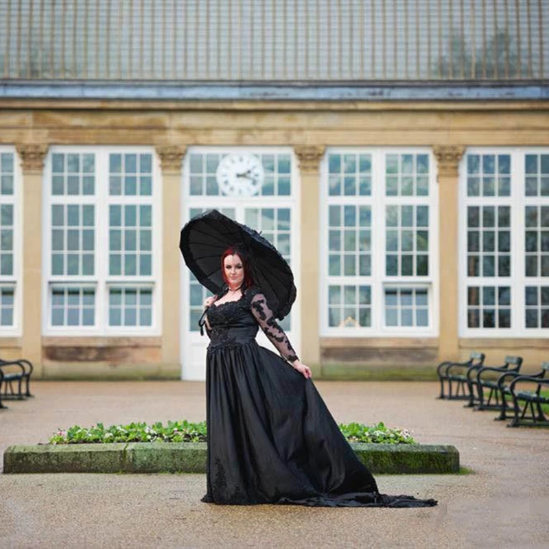 2019-gothic-long-sleeve-black-wedding-dresses-sweetheart-neck-a-line-sweep-train-satin-appliques-church-garden-bridal-gow   n-custom-made