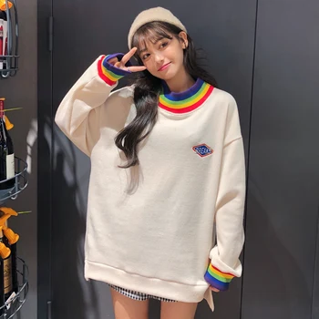 

Winter casual style rainbow element sweater Harajuku loose cute wild small fashion sweet literary fan long sleeve pullover women