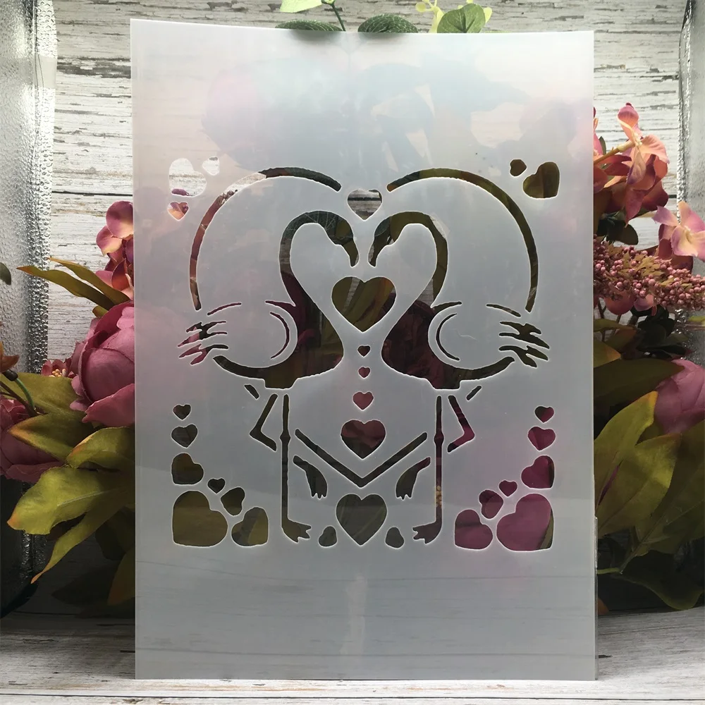 

A4 29cm Flamingo Couple Lover Heart DIY Layering Stencils Wall Painting Scrapbook Coloring Embossing Album Decorative Template