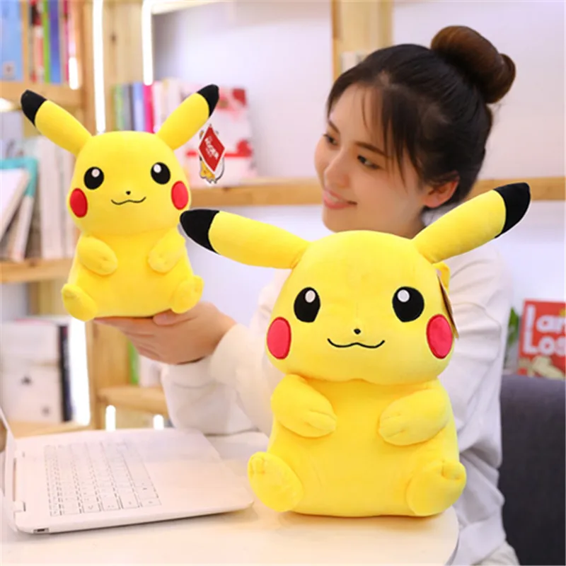 Cute plush toys anime cartoon toys pikachu doll classic expression pillow soft fabric stuffed animal ornament doll doll gift