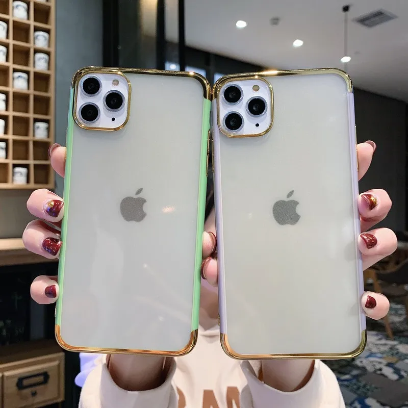 

Moskado Luxury Plating Case For iPhone 11 Pro Max X XR XS Max 7 8 Plus Ultra-Thin Clear Candy Color Case Back Cover Capa Fundas