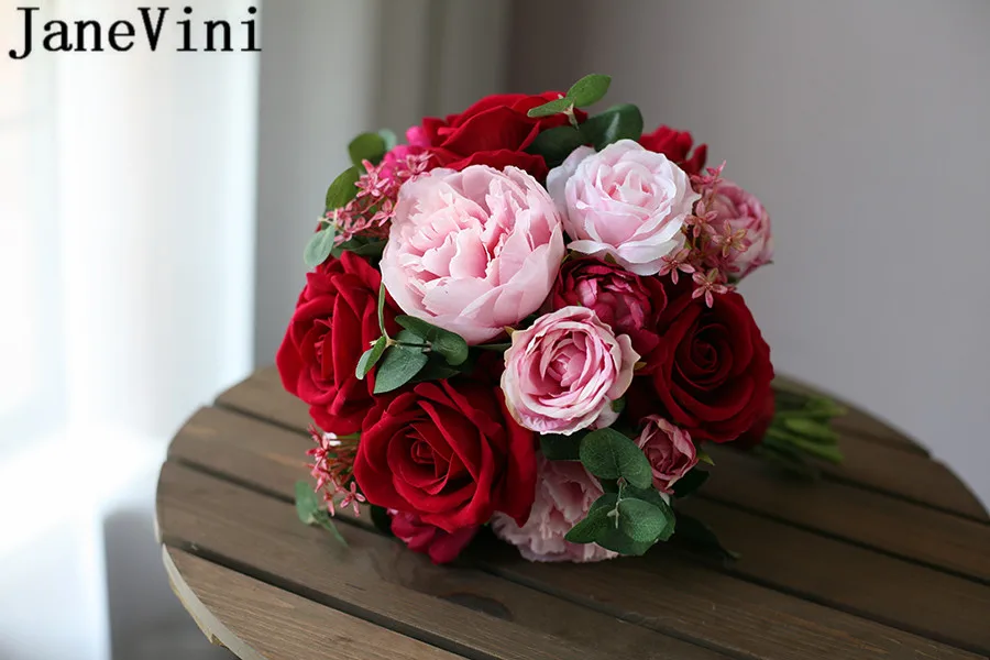 JaneVini Ramo Novia Rosa Красные Розовые розы искусственный букет невесты Свадебные цветы для невесты Брошь аксессуар