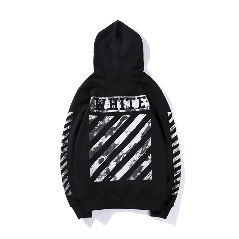 19SS OFF-WHITE OW Мужская Волна черная белая полоса Зебра линия Осень Зима Пара моделей Свободная куртка с капюшоном толстовки Толстовка