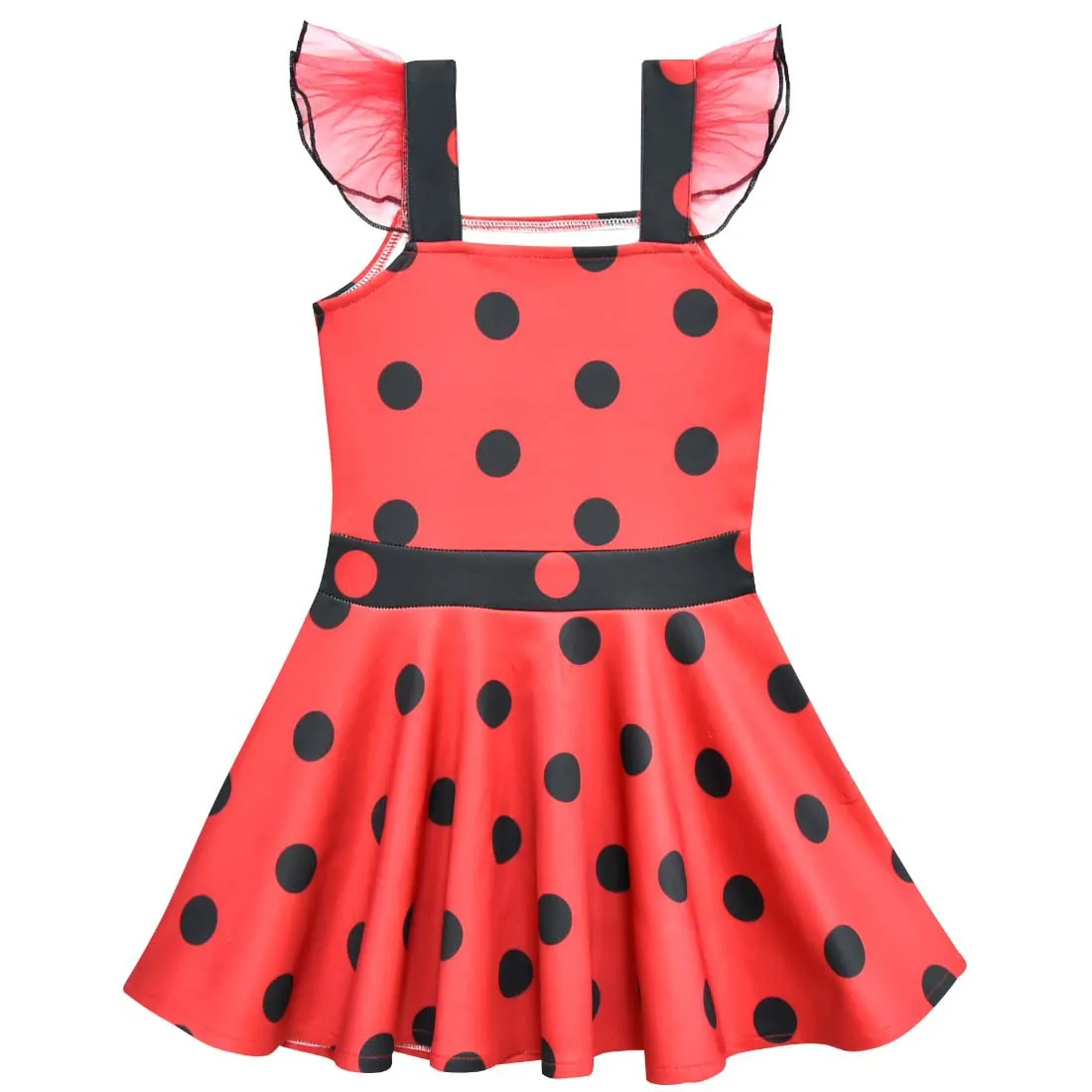 

new 3-10T Cute Ladybug Girls Princess Dress Lady Bug Children's Clothing Cartoon Dot Print Dress Girl's Beach Clothes Mask Bag