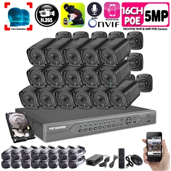 

HCVAHDN AI Smart H.265 5MP System 16CH POE CCTV Security NVR Kit Outdoor Waterproof IP Camera Surveillance System