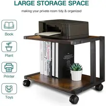 

Desktop Printer Stand Wood Desk Storage Organizer Book Shelf Desk Rolling Printer Cart for Fax MachinePrinter Stand Steel Frame