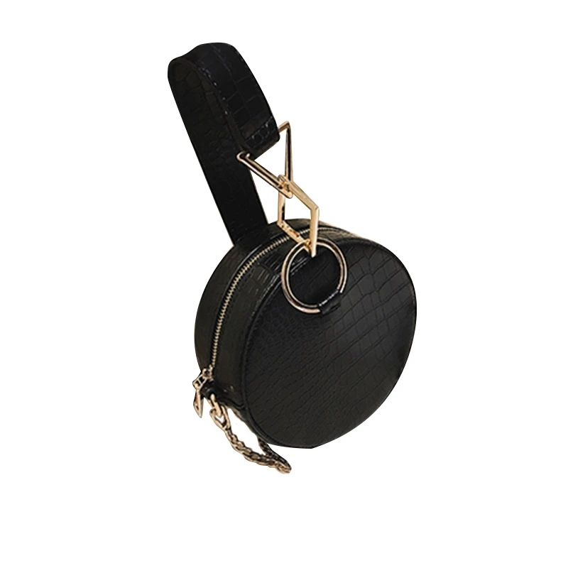

Crocodile Pattern Women Handbag Women Shoulder Messenger Bag Chain Evening Bag Small Round Bag Wrist Bag Handbag(Black)