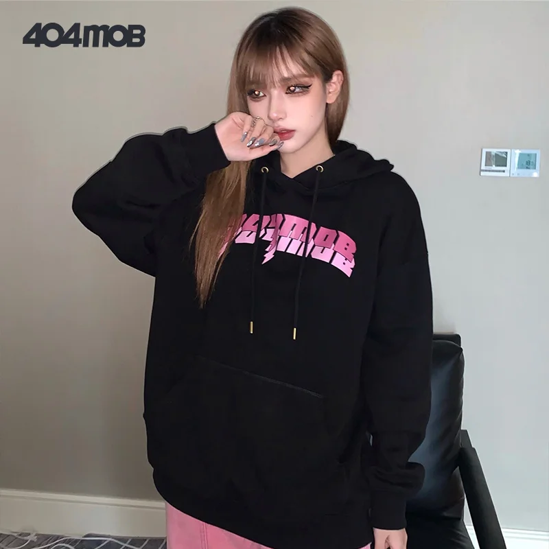 Hoodie American Printed for Men and Women Plush Trend Versatile Loose Off Shoulder Long Sleeve Autumn | Женская одежда