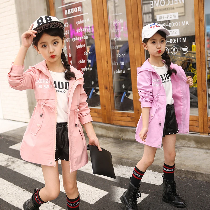 Girls Casual Trench Coat Teenagers Hooded Cotton Cardigan Jacket Students School Outerwear Princess Spring Windbreaker Cloaks | Детская