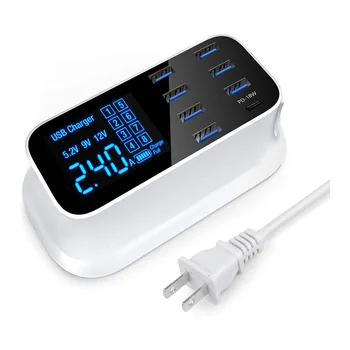 

USB Charging Station 8 Ports Multiple Desktop Chargers with PD USB C Charger Port for iPhone 11/11 Pro/Max AirPods Pro Samsung