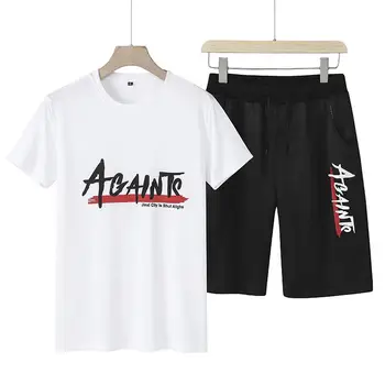 

ZITY Mens Track Suit Print T Shirt +Shorts Set Casual Summer Breathable Leisure Suit Mens Sweat Suit Casual Male Tracksuit