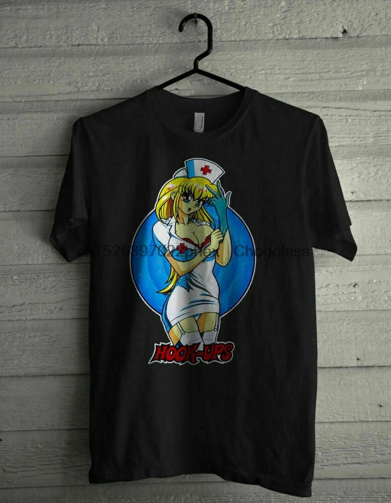 New Vintage Hook-Ups Nurse Anime Skateboard Black Logo T shirt L-2XL (Chat Me) |
