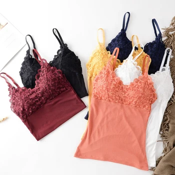 

Women Lingerie Pad Sleeveless Straps Lace Cotton Vest Top Summer Print Tube Tank Tops One-piece Female Camisoles Underwear