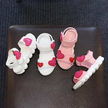 

Sweet Girls Sandals Summer New Children's Sandals for Girl Kids Open Toe Shoes Hook Loop Heart-shape Girls Casual Sandals D05192