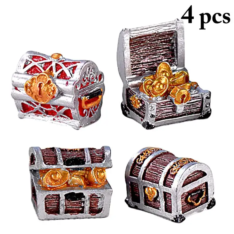 4pcs Miniature Ornament Pirate Treasure Box Aquarium Decor Bonsai