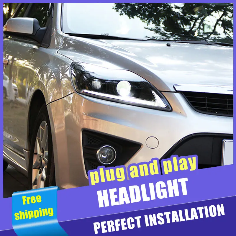 

2PCS Car Style LED headlights for Ford Focus 2009-2013 for Focus head lamp LED DRL Lens Double Beam H7 HID Xenon bi xenon lens
