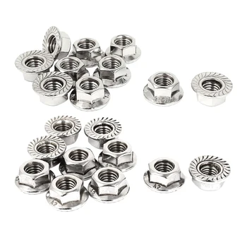 

8mm Height M8 Thread Stainless Steel Serrated Hex Flange Nuts 10 Pcs