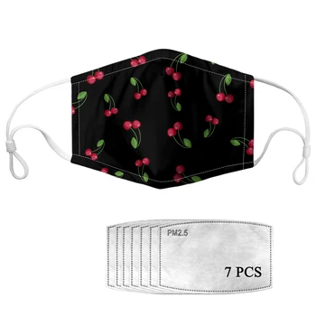 

Black Mouth Reusable Masks with Cherry Print Anti Dust Face Mouth Cover PM2.5 Mask Dust-proof Outdoor Travel Protection Mask