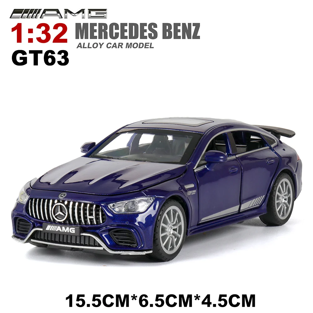 1:32 Car Model Mercedes AMG GT63 Diecasts Toy Vehicles Alloy Racing Sports Sound And Light Pull Back Wheel For Children Thomas - Цвет: Blue no box