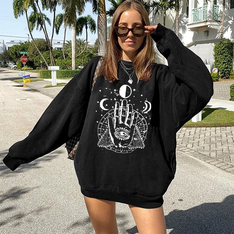 Sudaderas Vintage con estampado de palmas y ojos para mujer, sudaderas holgadas de manga Tops de gran tamaño con hombros caídos _ AliExpress Mobile