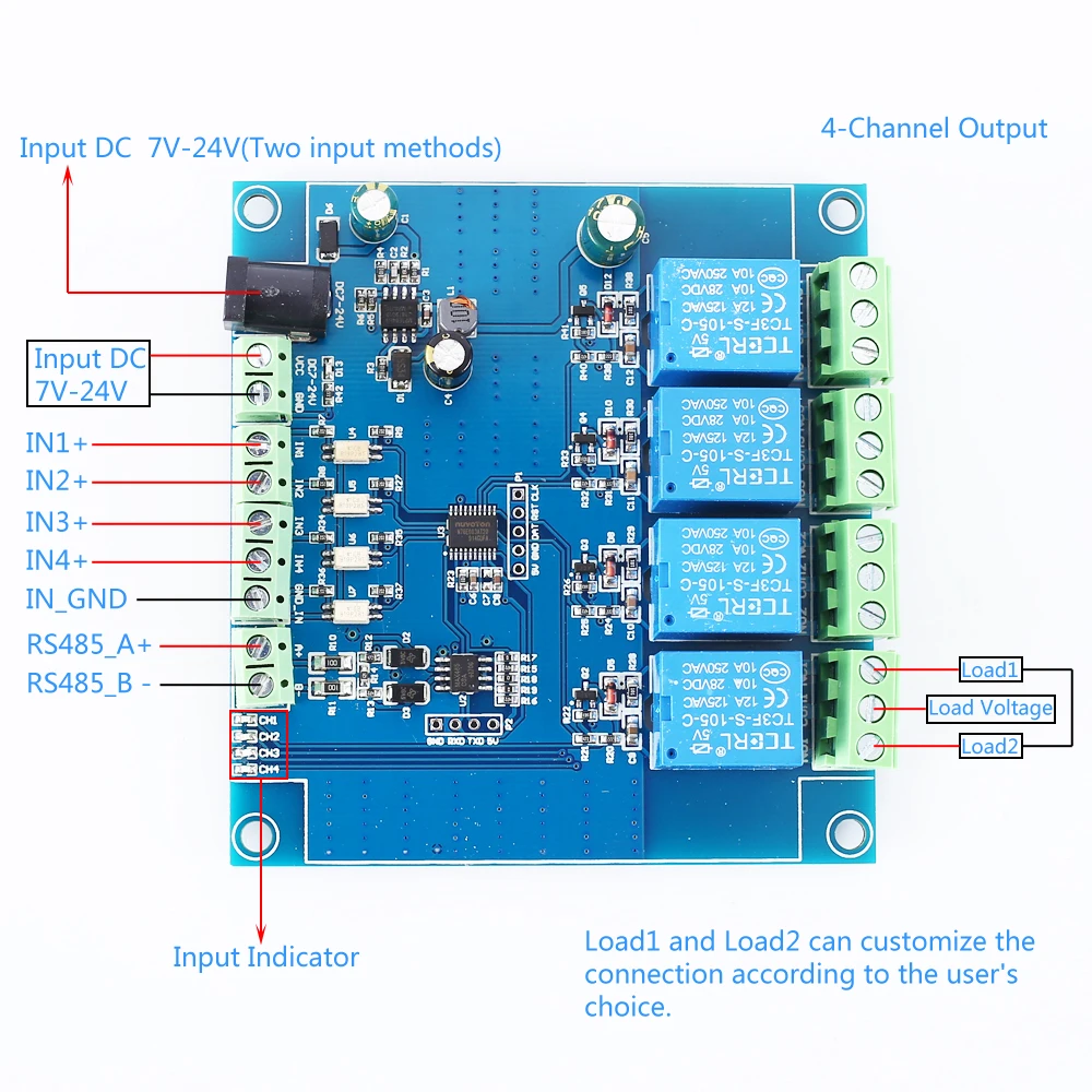 4CH Modbus Relay Module 4Bit Modbus-RTU Switch Signal Input Output RS485 TTL Controller