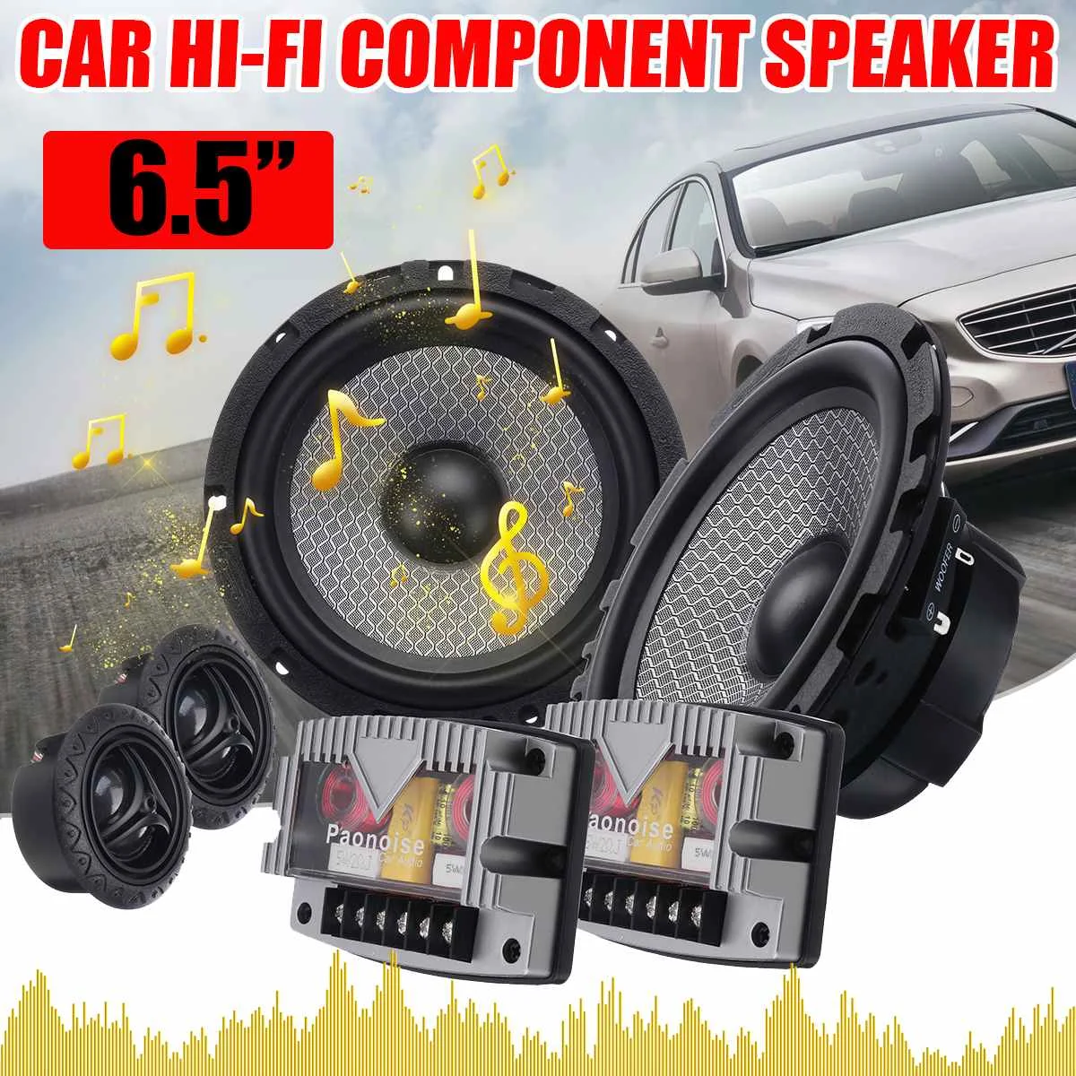 

6.5 Inch 400W Car Audio Two-way HiFi Component Speaker System 25 mm Dome Tweeter 1 Inch ASV Voice Coil Car Universal