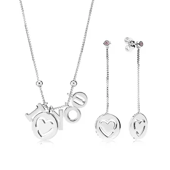 

NEW 2018 100% 925 Sterling Silver I Love You Necklace and Earring Gift Set fit charm original NECKLACE jewelry A Set