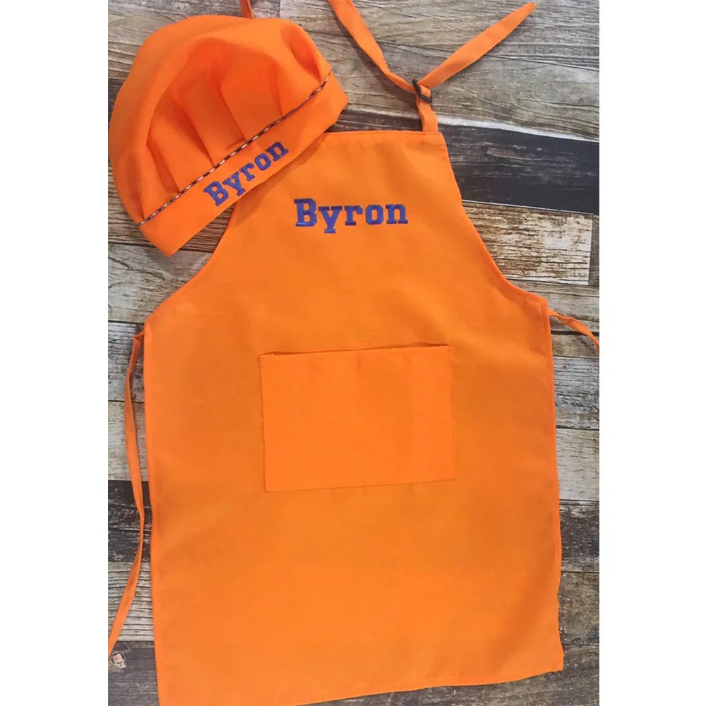 Kids Apron with Name Personalized Kindergarten Baking Apron Chef Hat Set Black Red Color Child Kitchen Birthday Gifts