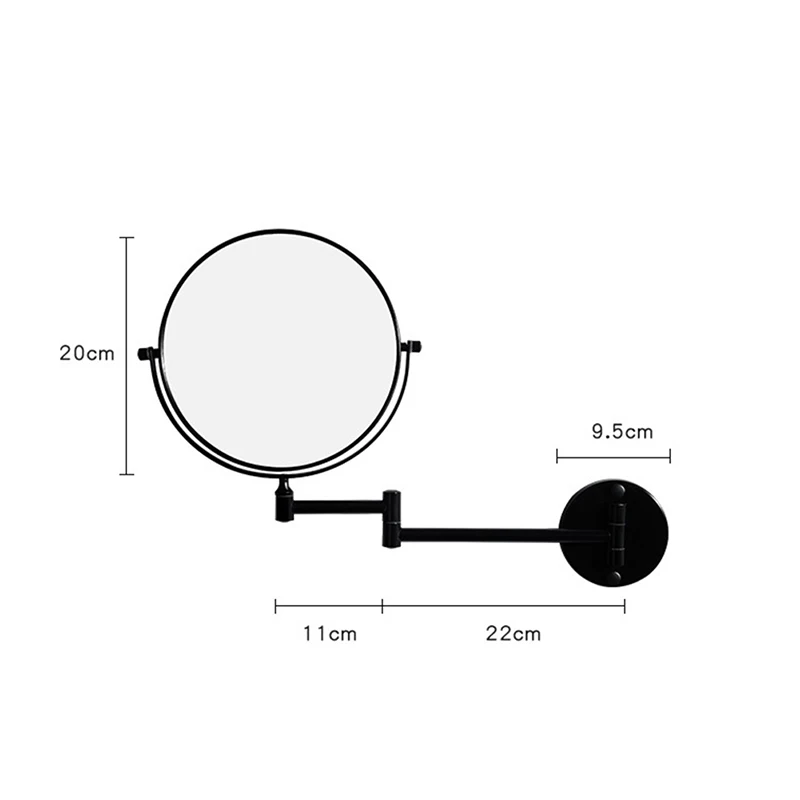 Черное зеркало для ванной комнаты настенное макияжа косметическое складное