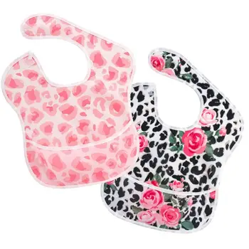 

2 Pack Baby Waterproof Feeding Bib Painting Apron Washable Eat and Play Smock with Front Pocket, 6-24 Months