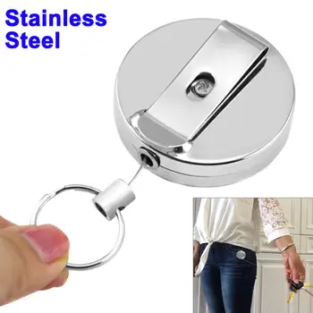 

Stainless Steel Pull Ring Retractable Keychain Recoil Keyring Heavy Duty Anti-Theft Key Ring SER88