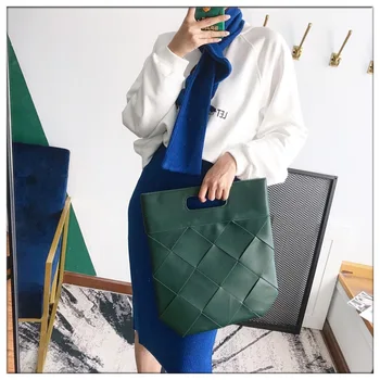

2019 New Autumn And Winter Luxury Women's Handbags Designer Weave Clutch Bag Ladies PU Leather Casual Tote High Capacity Bags