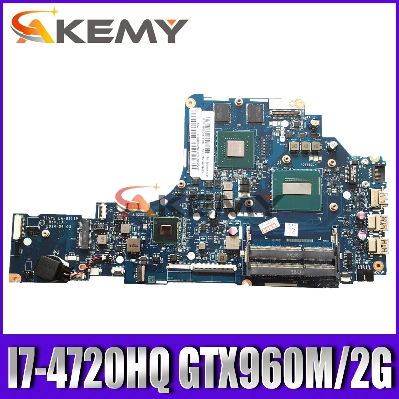 

SAMXINNO For Lenovo Y50-70 Y50P Y50 LA-B111P laptop Mainboard ZIVY2 LA-B111P Motherboard with I7-4720HQ GTX960M/2G