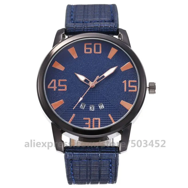 100pcs/lot 920520 Kol Saati Simple Design Leather Calendar Sports Watch Birthday Gift Clock Three Eye Mens Watches - Цвет: dark blue
