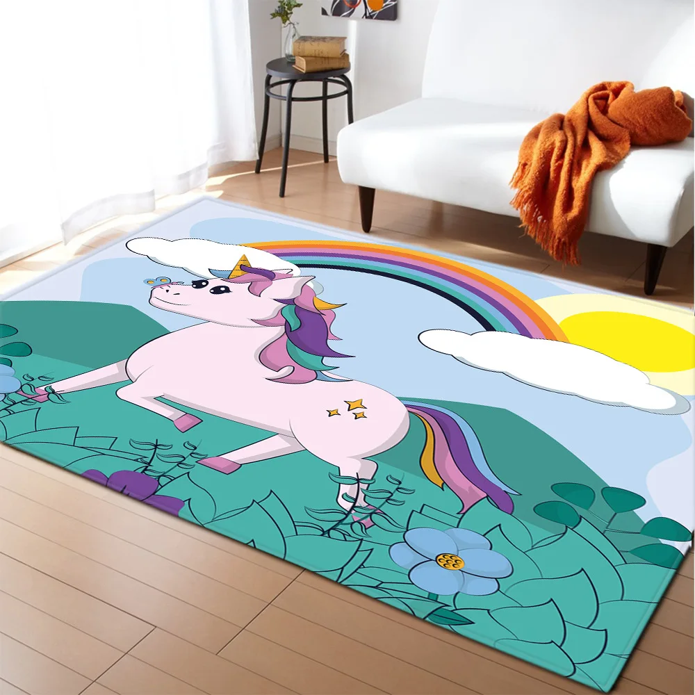 Unicorn 3D Printed Carpet Cartoon Child Play Mat