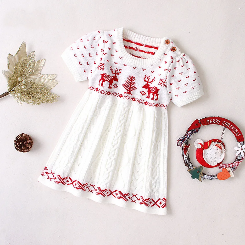 

Fashion Christmas Dress Toddler Kids Baby Girls Christmas Knit Sweater Princess Party Dress Xmas Outfits