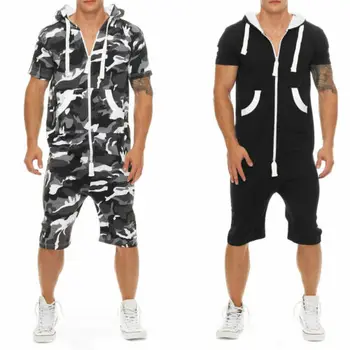 

4 Colors Stylish Cool Man’s Short Sleeve Pants One Piece Shorts Jumpsuit Playsuit Romper Solid Summer Men Casual Playsuits