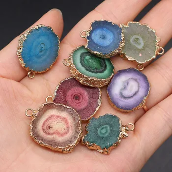 

Natural Stone Agates Pendants Colorful Onyx Slice Charms Pendant For Jewelry Making DIY Necklace Earring Size 20x25-23x28mm