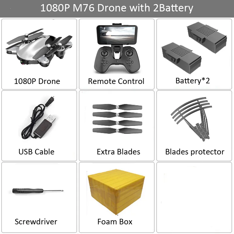 M76 складной Профессиональный радиоуправляемый Дрон с 4K 1080P HD камерой WiFi FPV оптический поток RC Квадрокоптер детские игрушки VS SG106 E58 Xs816 - Цвет: M76 1080P 2B FB