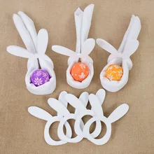 

1 PCS DIY Bunny Rabbit Long Ears Handmade Wood Easter Napkin Ring Decoration for Home Kitchen Easter Party Table Decoration
