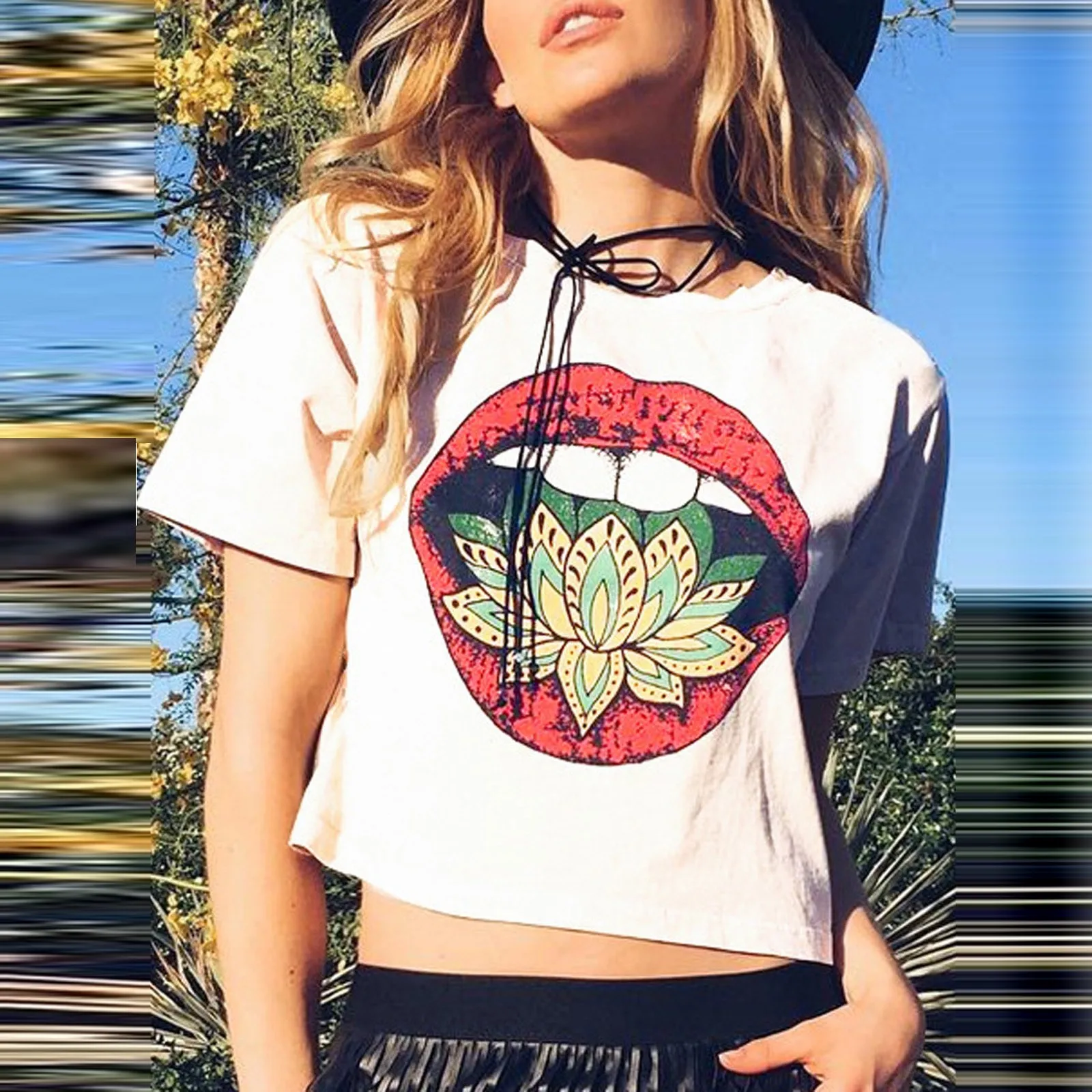 Lip Spit lotus T-Shirt Women Vogue Casual Short Sleeve Tshirts Vintage Creativity Harajuku Tops Women Tee Funy Female T-shirt#g3 1